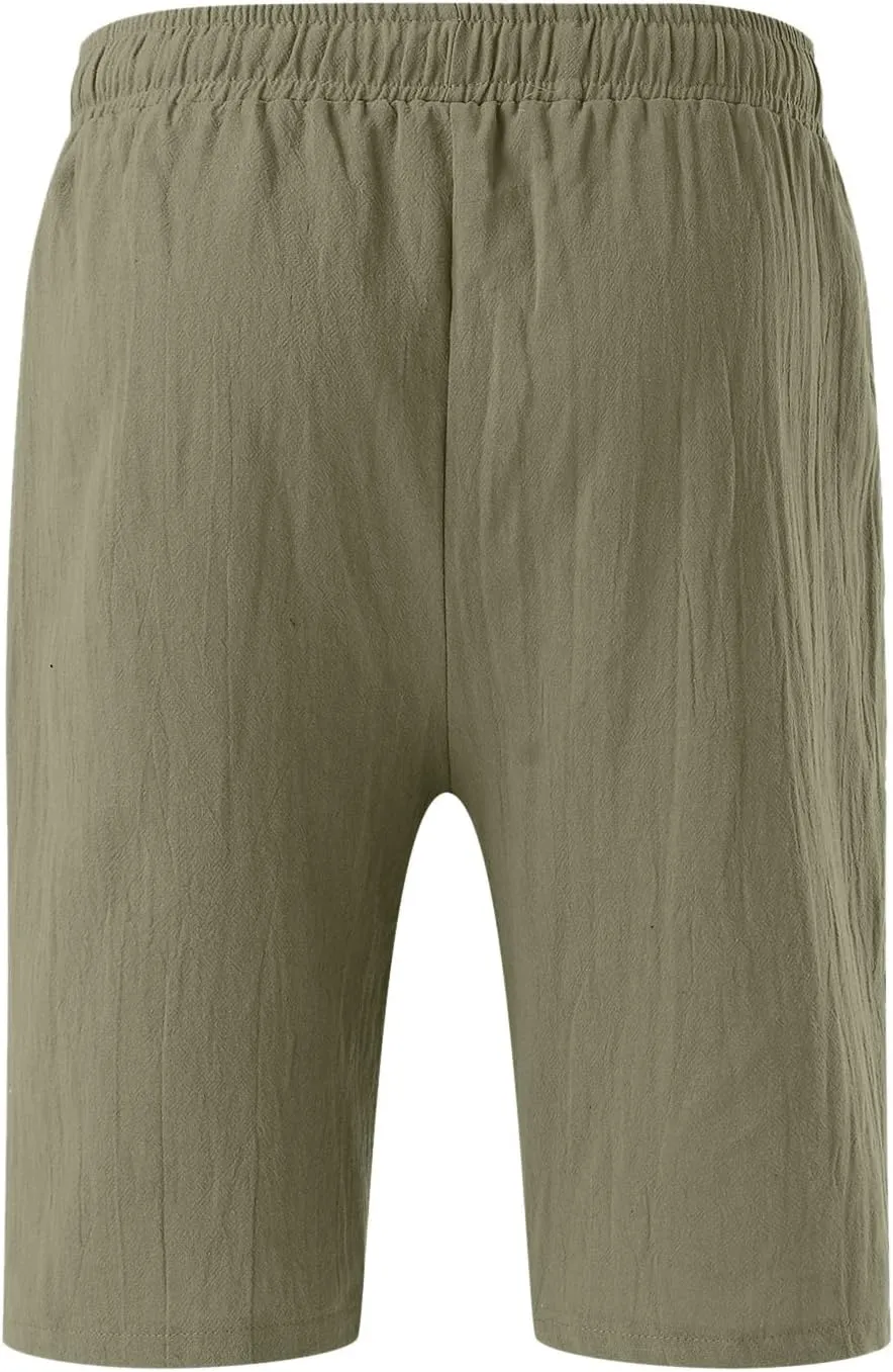 Mens White Summer Linen Shorts Coconut Tree Printed Beach Trendy Shorts Mens White Summer Linen Shorts Mens Linen