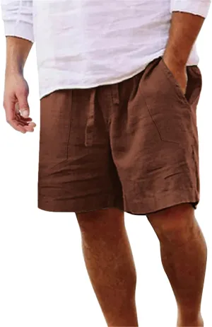 Mens White Summer Linen Shorts Coconut Tree Printed Beach Trendy Shorts Mens White Summer Linen Shorts Mens Linen