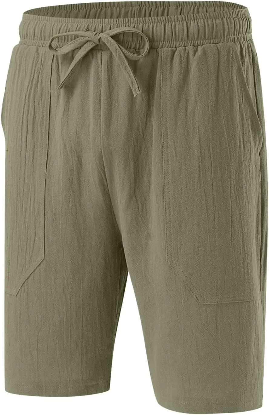 Mens White Summer Linen Shorts Coconut Tree Printed Beach Trendy Shorts Mens White Summer Linen Shorts Mens Linen