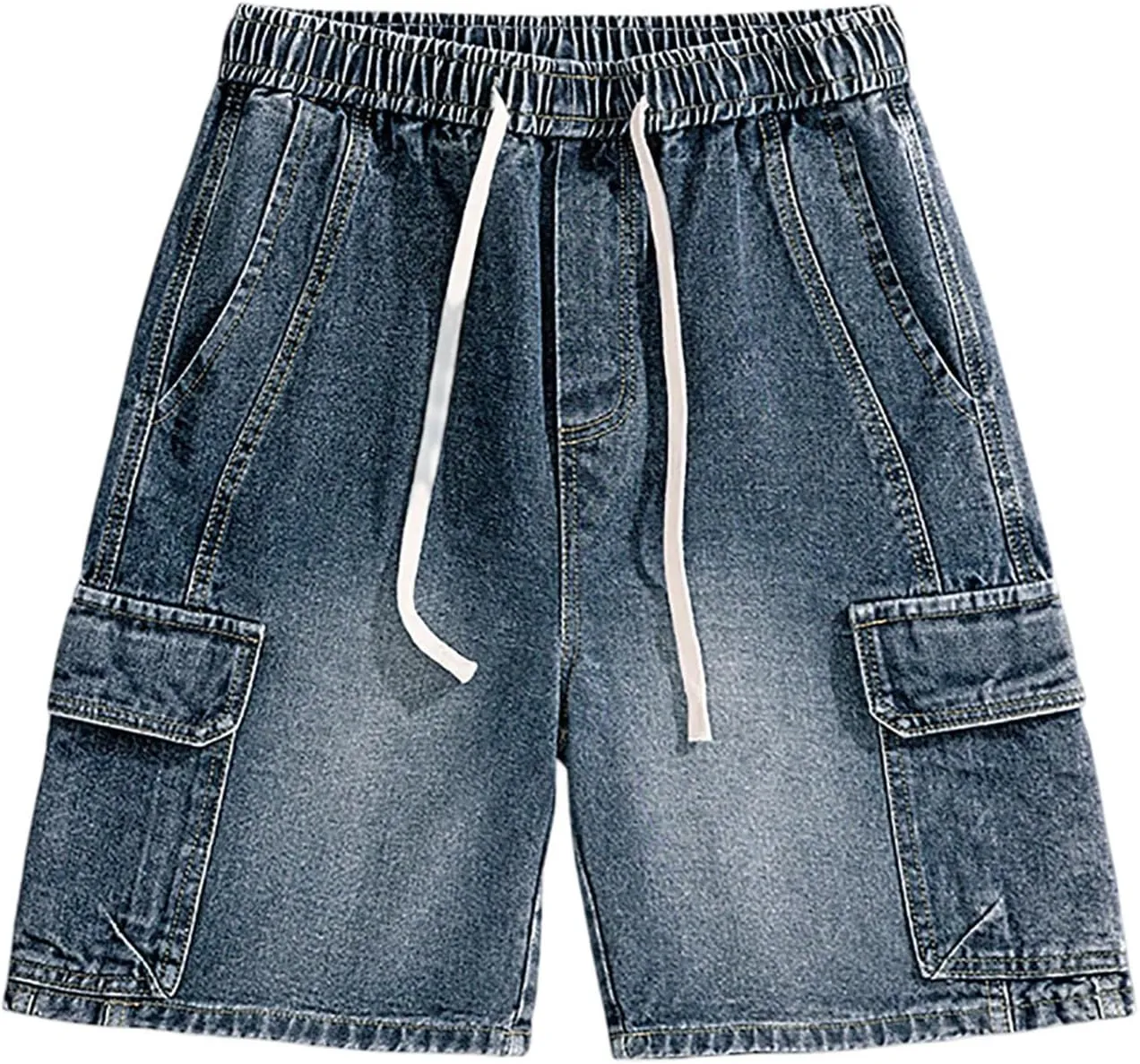 Men's Y2K Vintage Baggy Jean Shorts Summer Casual Hip Hop Long Loose Fit Denim Shorts Trendy Outfits