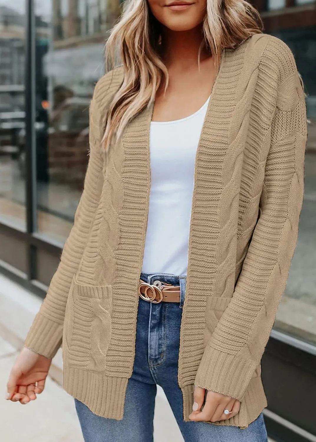 MEROKEETY Women's 2025 Long Sleeve Cable Knit Cardigan Sweaters Open Front Fall Outwear Coat