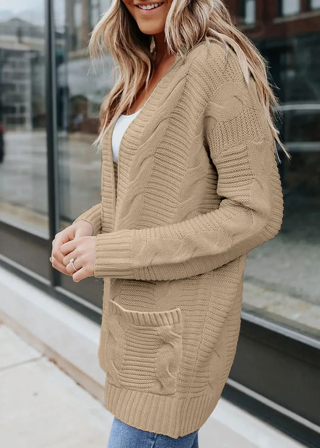MEROKEETY Women's 2025 Long Sleeve Cable Knit Cardigan Sweaters Open Front Fall Outwear Coat