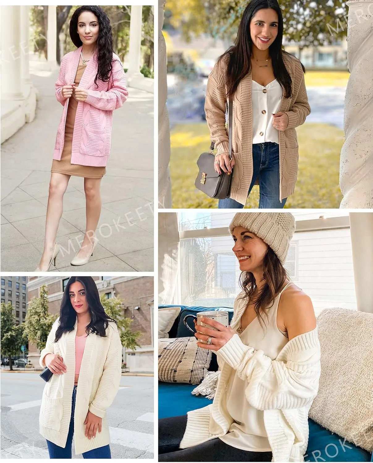 MEROKEETY Women's 2025 Long Sleeve Cable Knit Cardigan Sweaters Open Front Fall Outwear Coat