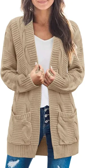 MEROKEETY Women's 2025 Long Sleeve Cable Knit Cardigan Sweaters Open Front Fall Outwear Coat