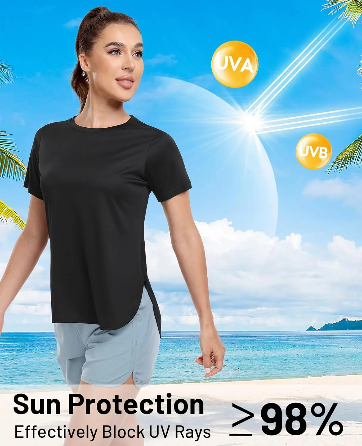 MIER Womens UPF 50  Sun Protection Workout Tops Short Sleeve UV SPF T-Shirts for Athletic Gym Exercise Yoga, Dry Fit