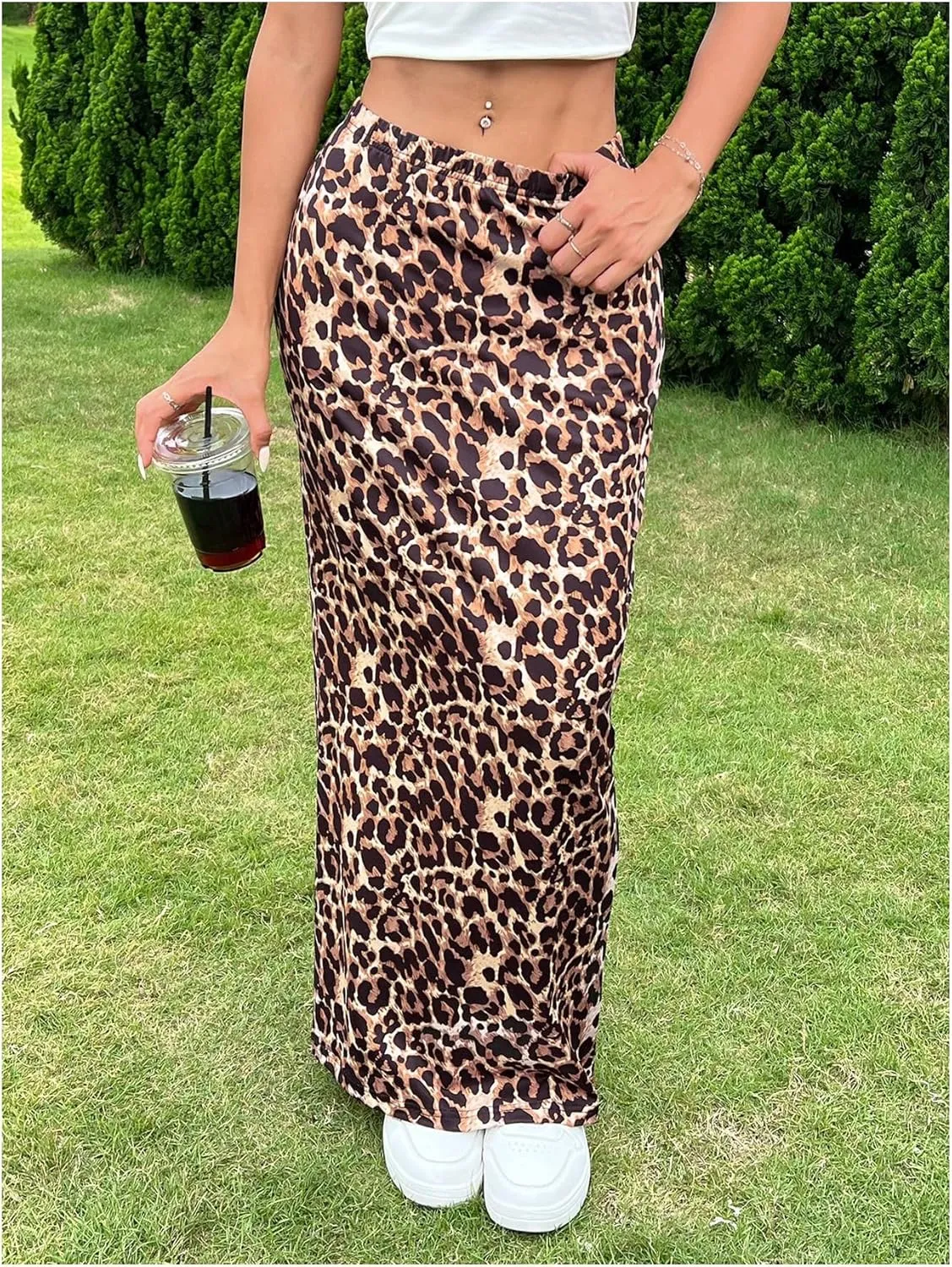 Milumia Girl's Leopard Print Bodycon Skirt High Waist Long Skirts