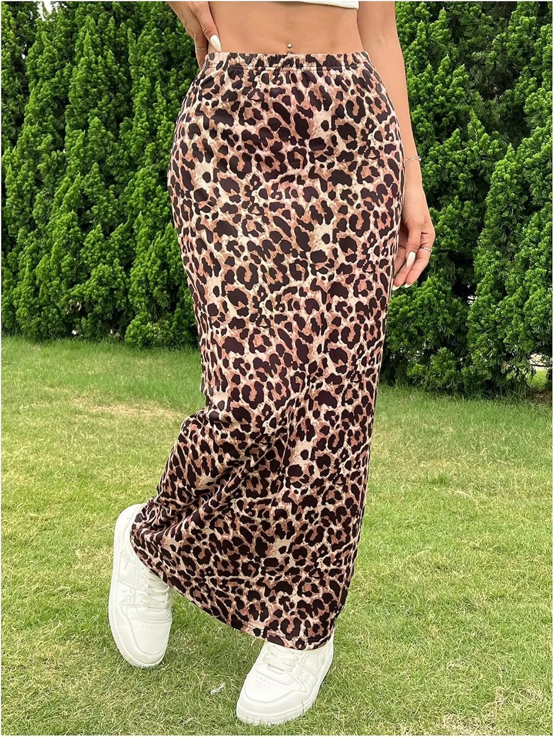 Milumia Girl's Leopard Print Bodycon Skirt High Waist Long Skirts
