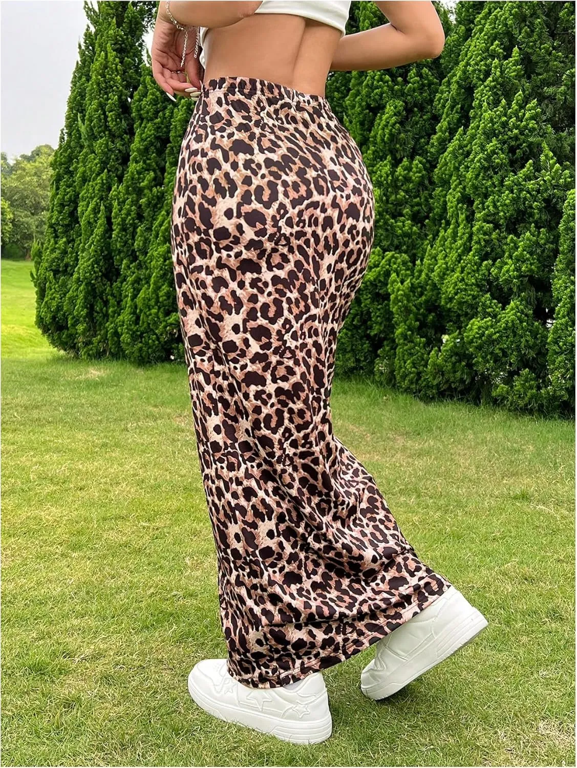 Milumia Girl's Leopard Print Bodycon Skirt High Waist Long Skirts