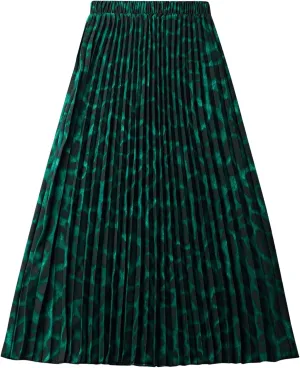 Milumia Women's Leopard Print Elastic High Waist Pleated A Line Long Skirts