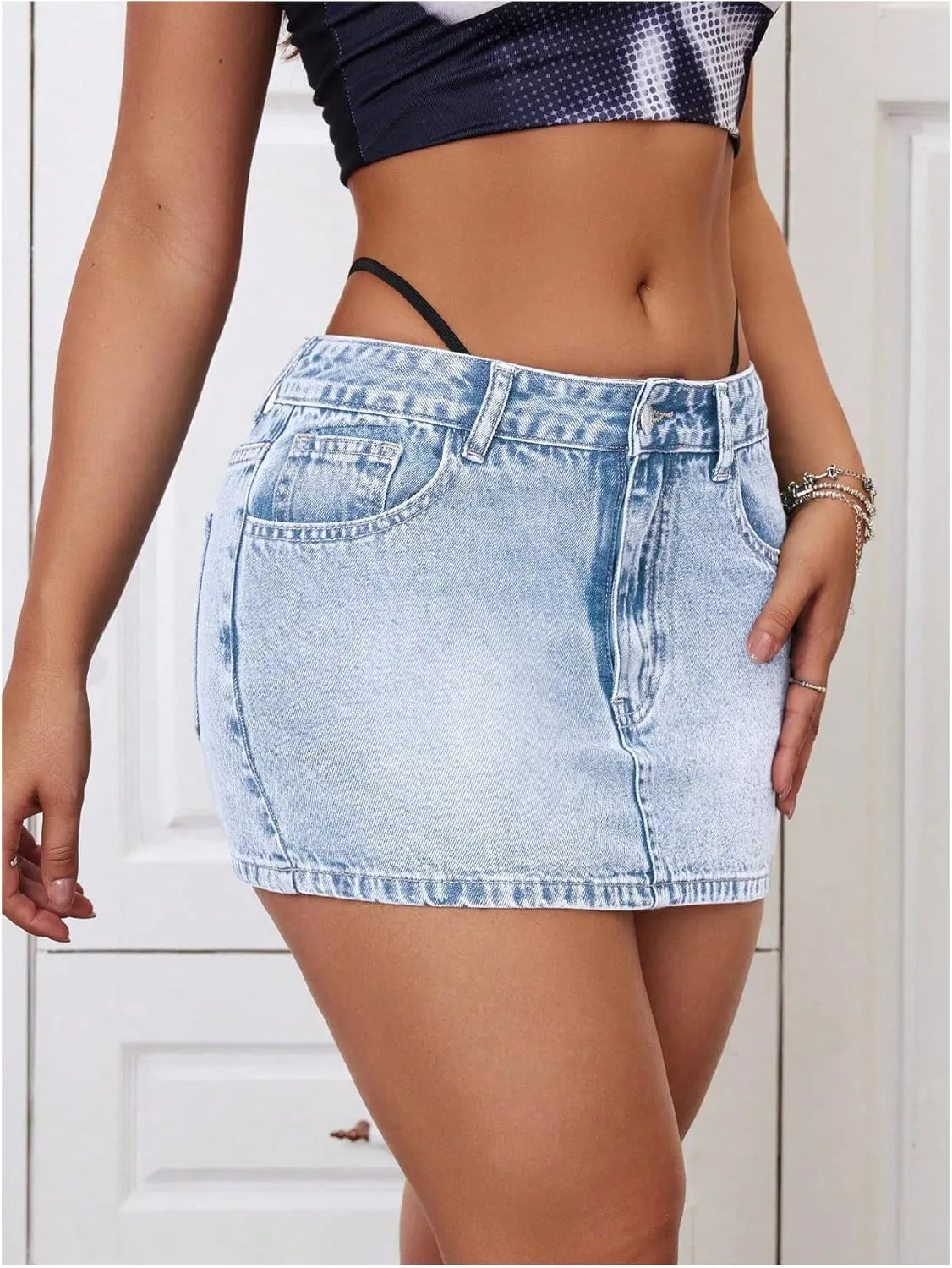 Milumia Women's Low Waisted Denim Skirt Going Out Bodycon Mini Jean Skirts