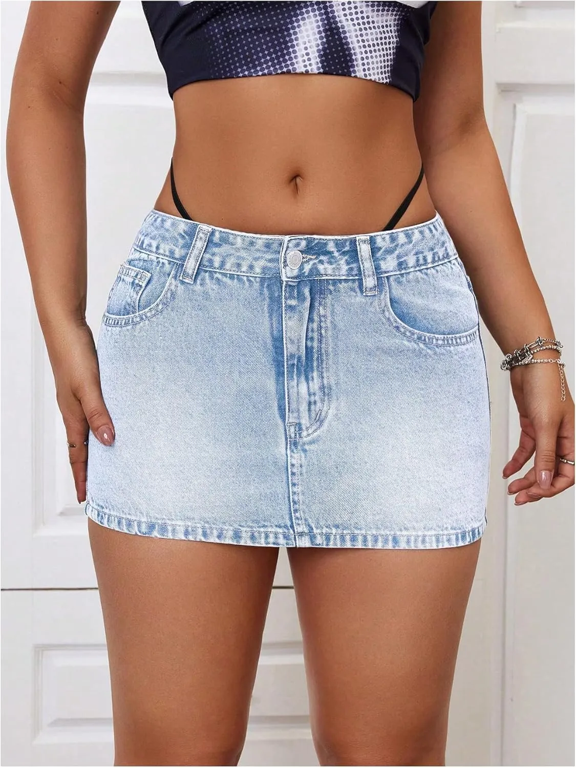 Milumia Women's Low Waisted Denim Skirt Going Out Bodycon Mini Jean Skirts