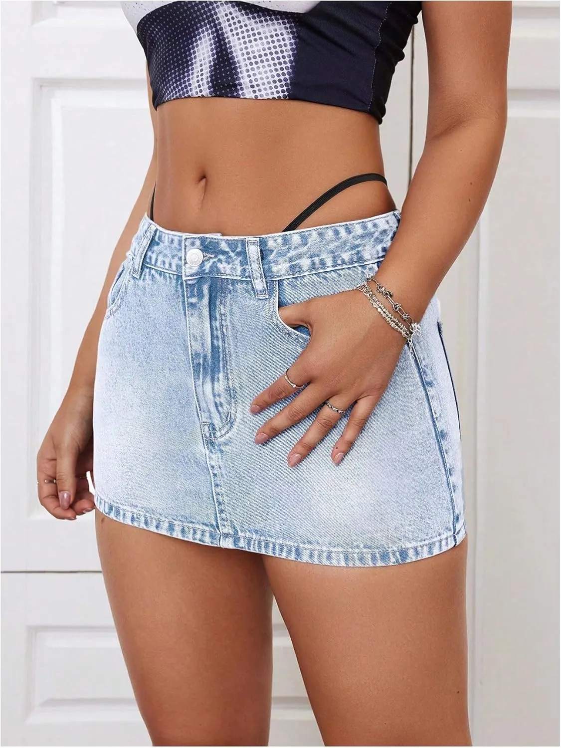 Milumia Women's Low Waisted Denim Skirt Going Out Bodycon Mini Jean Skirts