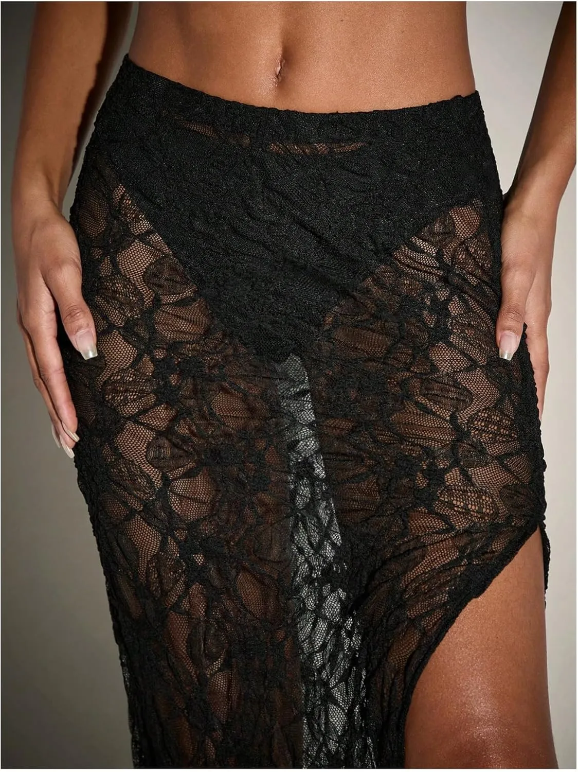 Milumia Women's Sexy Low Waisted Lace Skirt Split Thigh Festival Party Long Skirts