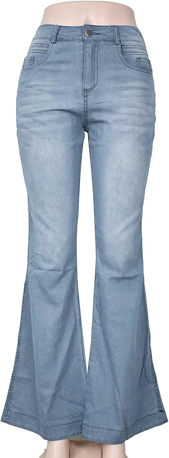 Miyaomn Women's Curvy Stretchy Bootcut Flare Jeans Pants High Waisted Wide Leg Bell Bottom Denim Trousers with Pockets XS-4XL