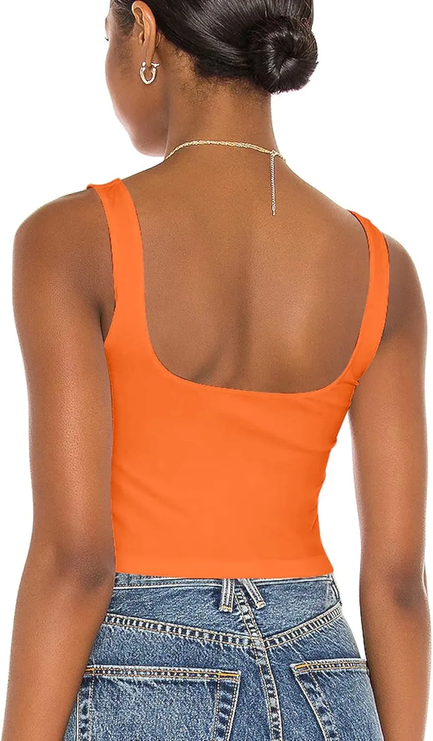 Mizoci Women's Basic Sleeveless Square Neck Cropped Double Layer Sexy Crop Tank Top