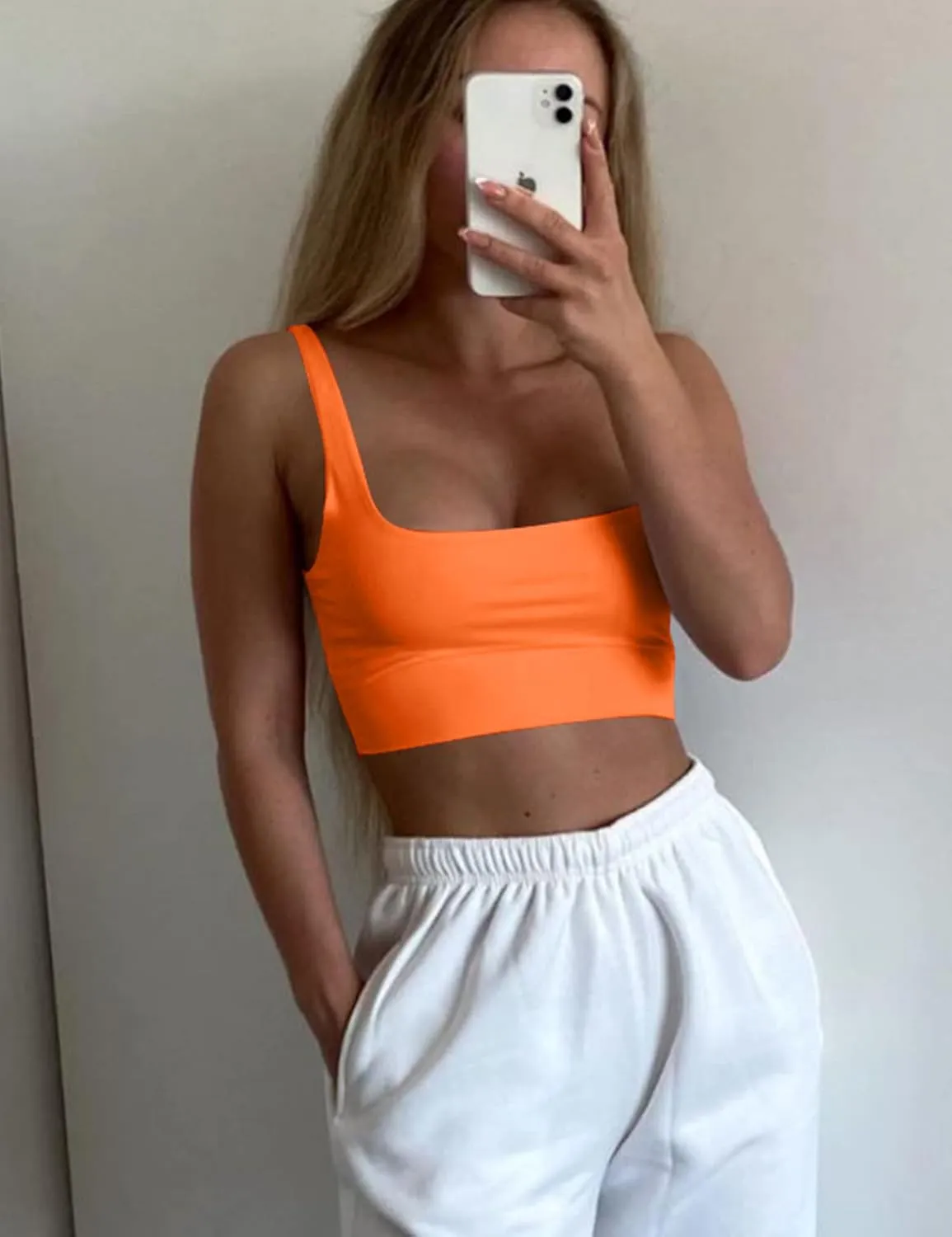 Mizoci Women's Basic Sleeveless Square Neck Cropped Double Layer Sexy Crop Tank Top