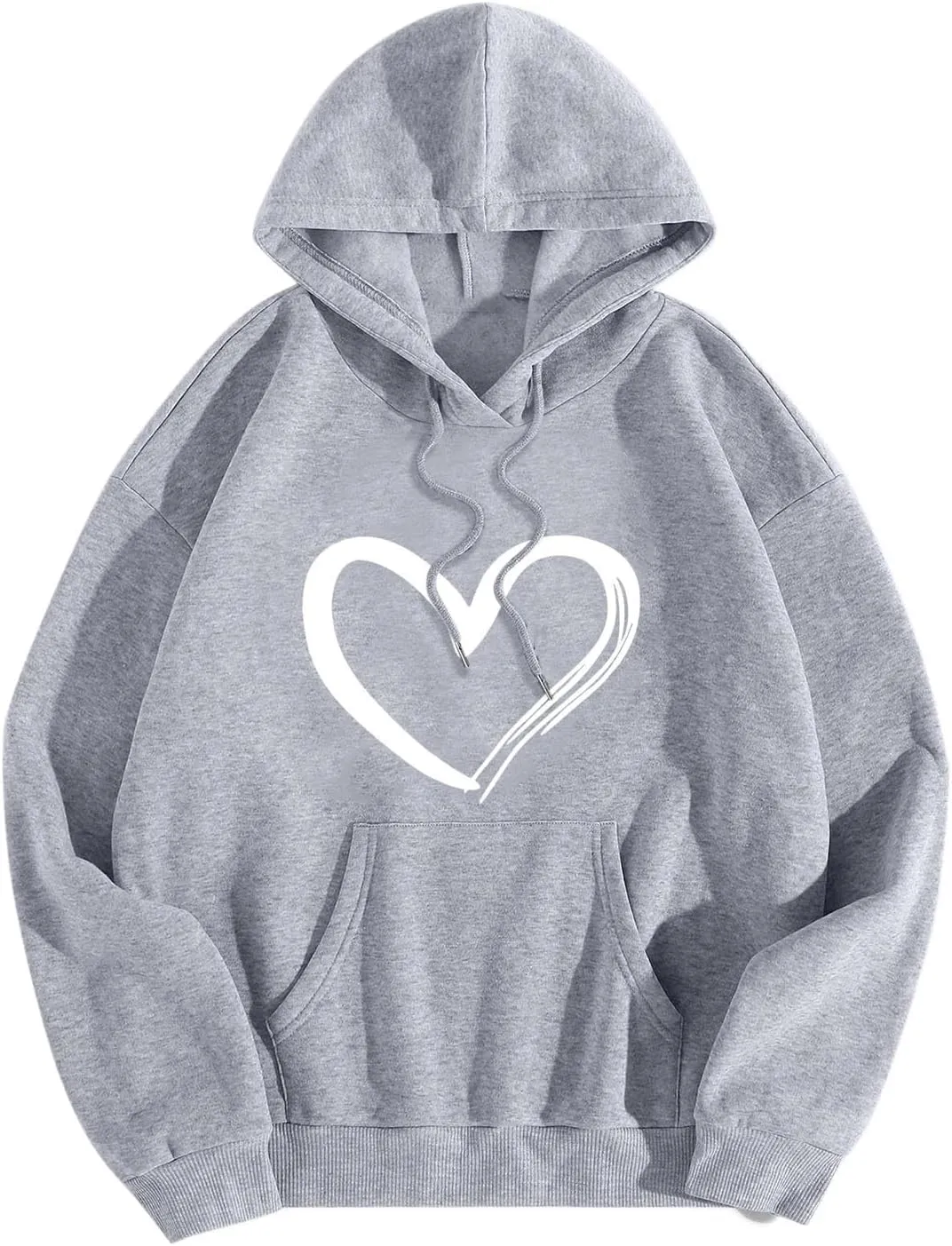 Mmoneyake Womens Graphic Hoodie Casual Heart Print Long Sleeve Pullover Fall Oversized Crew Neck Sweatshirt Trendy Streetwear