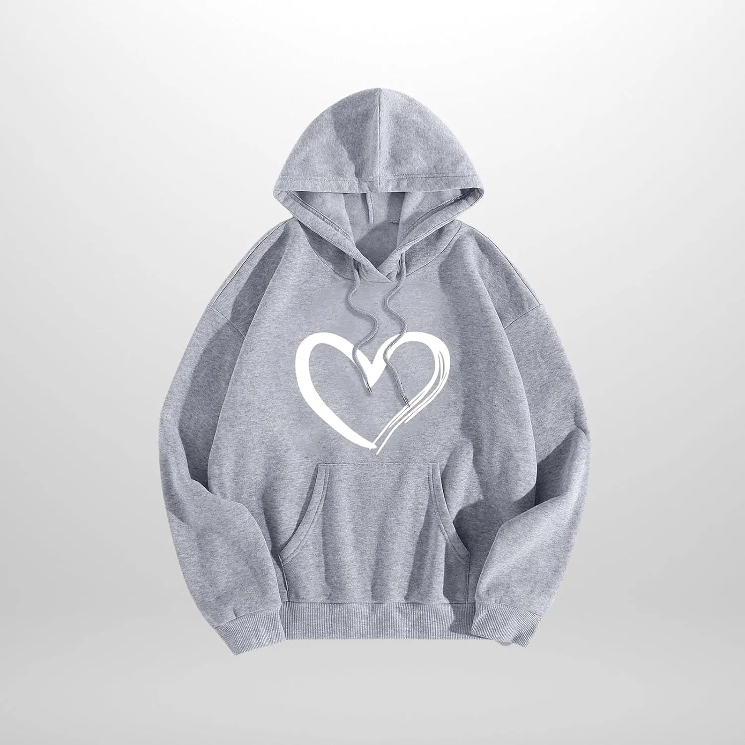 Mmoneyake Womens Graphic Hoodie Casual Heart Print Long Sleeve Pullover Fall Oversized Crew Neck Sweatshirt Trendy Streetwear