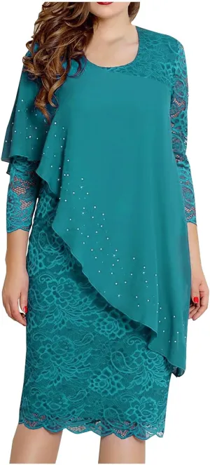 Mother of The Bride Dress 3/4 Sleeve Lace Chiffon Wedding Guest Dress Mother of Groom Dress Short Formal Evening Dress
