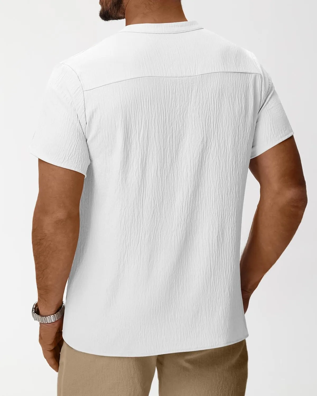 Neer 2 Pack Big and Tall Shirts for Men Casual Button Short Sleeve Henley T Shirt Band Collar Plus Size Top Beach Tee