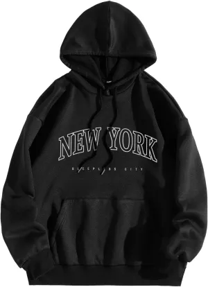 New York Hoodie Women Graphic Pullover Long Sleeve Comfy Casual Hooded Sweatshirts Pocket Fall Clothes Teen Girls