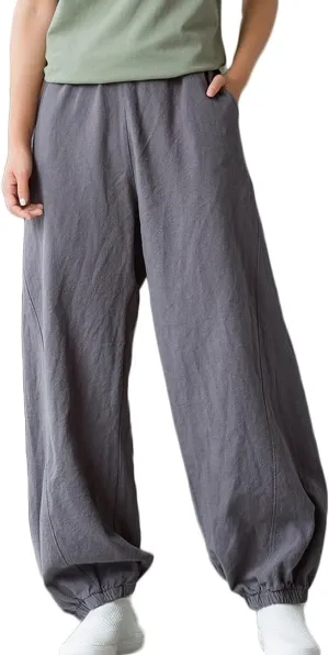 NFYM Women Cotton Linen Pants Elastic Waistband Wide Leg Tapered Harem Long Bloomer Trousers with Pockets