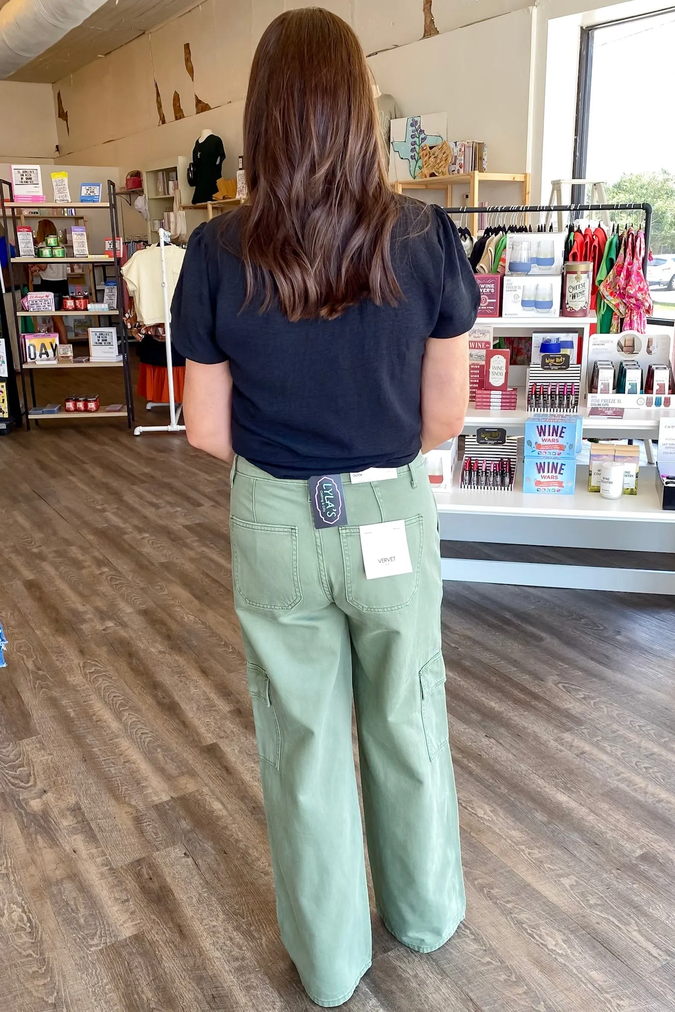 Olivia Army Green High Rise Utility Cargo Wide Leg Denim by Vervet