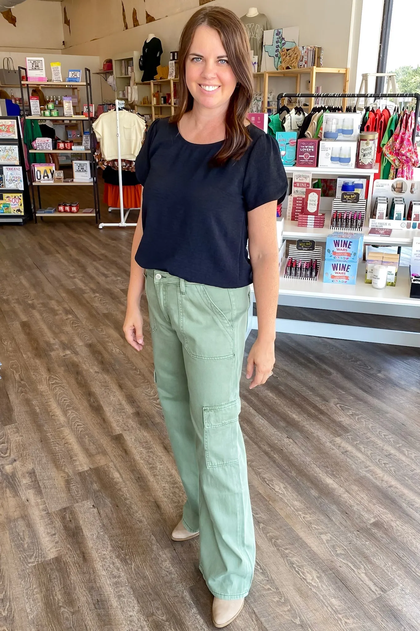 Olivia Army Green High Rise Utility Cargo Wide Leg Denim by Vervet