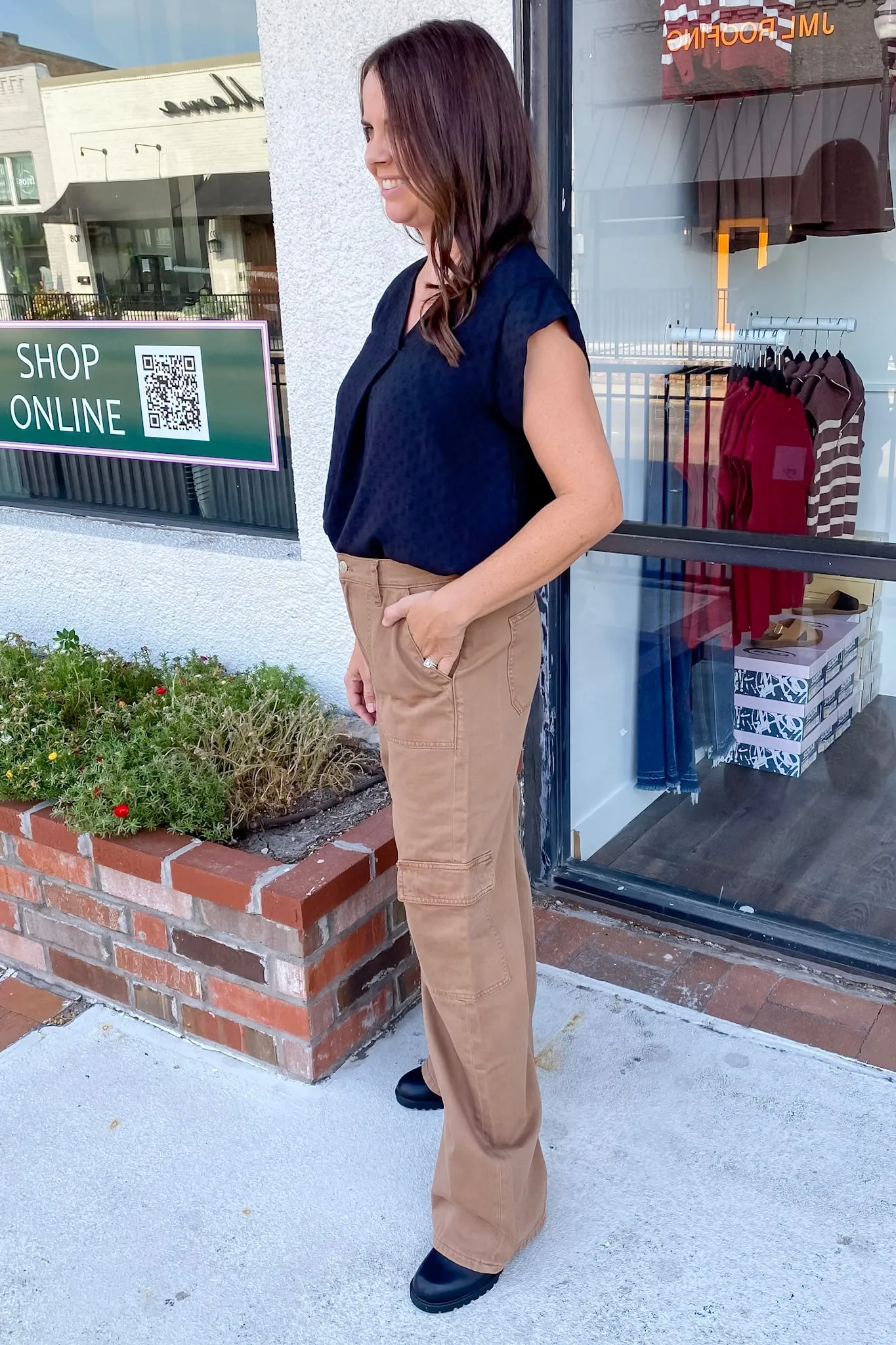 Olivia Sinopia Fresco High Rise Utility Cargo Wide Leg Denim by Vervet
