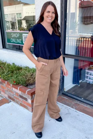 Olivia Sinopia Fresco High Rise Utility Cargo Wide Leg Denim by Vervet