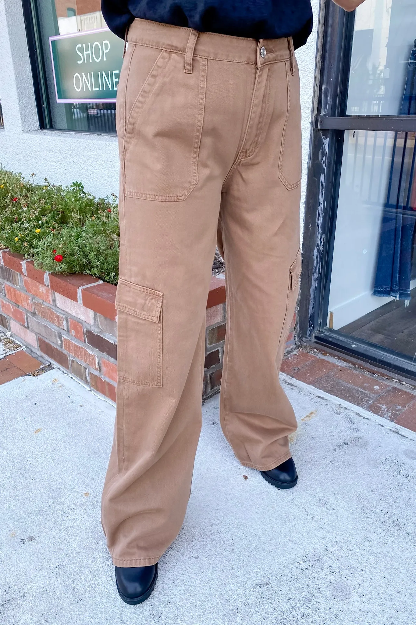 Olivia Sinopia Fresco High Rise Utility Cargo Wide Leg Denim by Vervet