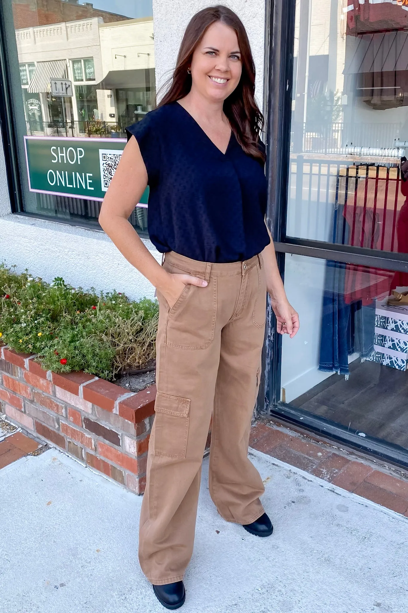 Olivia Sinopia Fresco High Rise Utility Cargo Wide Leg Denim by Vervet