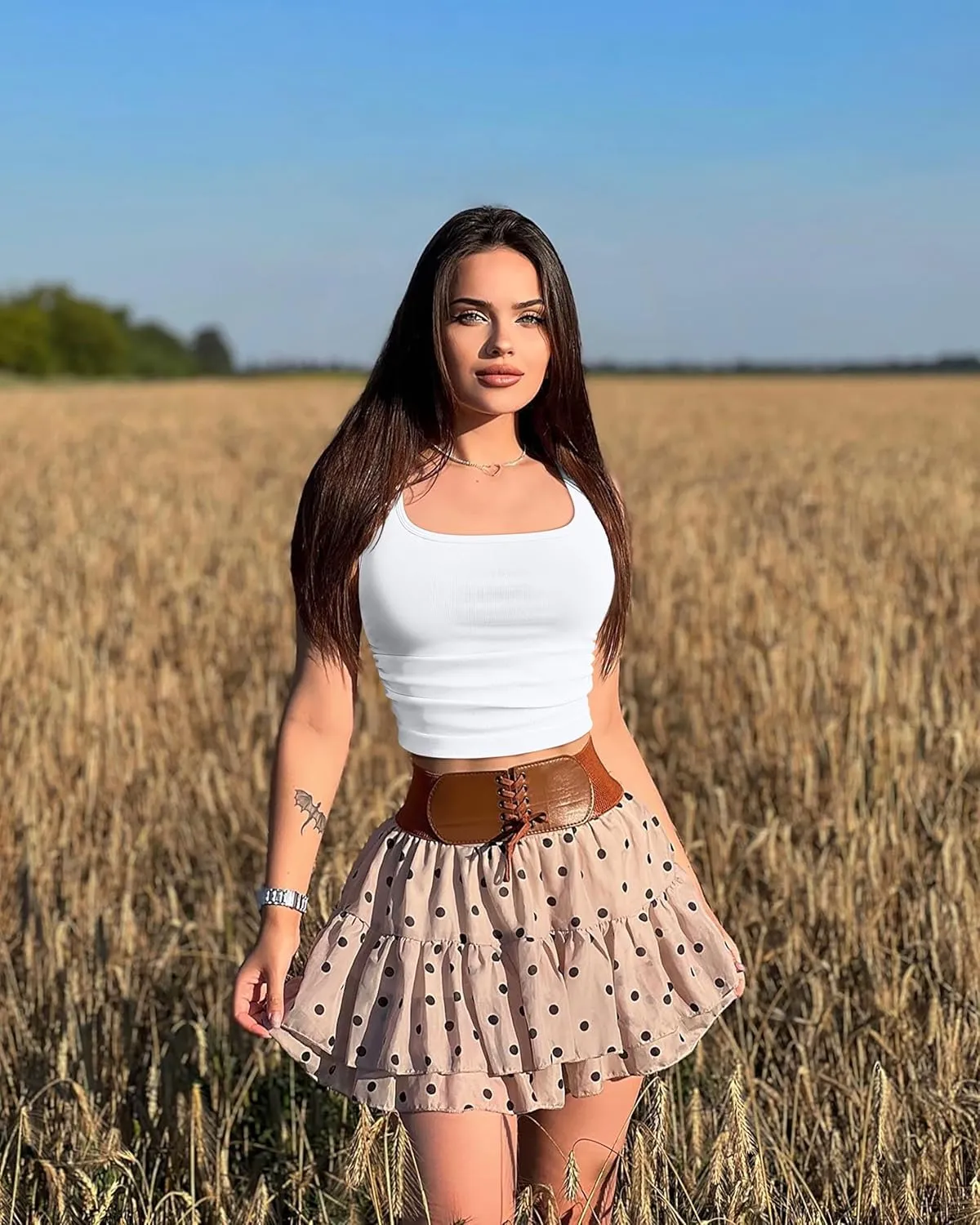 OQQ Womens 2 Piece Crop Tops Rueched Sleeveless Square Neck Stretch Basic Tank Shirts