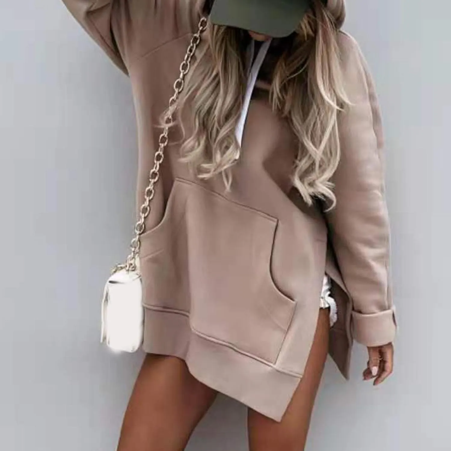 Oversized Hoodie Dress for Women, Pullover Long Sleeve Split Hem Valentines Day Sweatshirts with Pockets