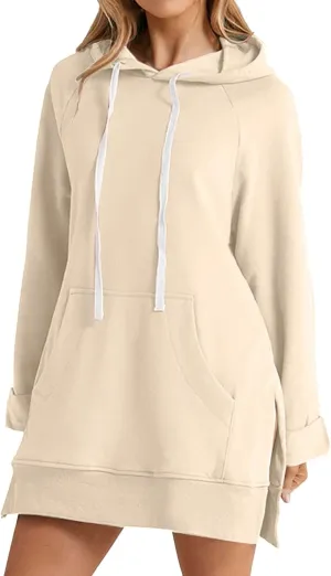 Oversized Hoodie Dress for Women, Pullover Long Sleeve Split Hem Valentines Day Sweatshirts with Pockets