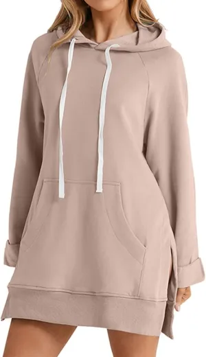 Oversized Hoodie Dress for Women, Pullover Long Sleeve Split Hem Valentines Day Sweatshirts with Pockets