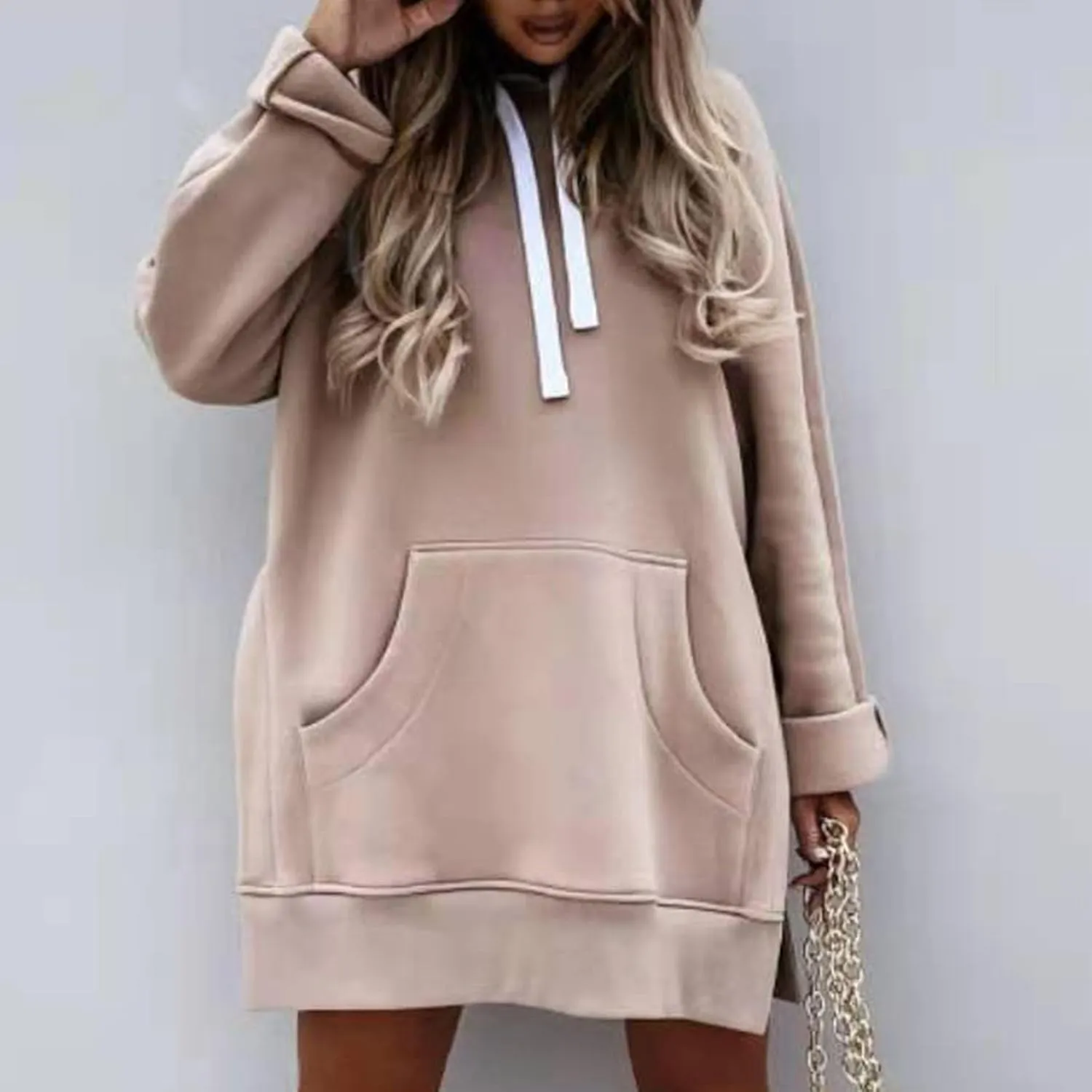 Oversized Hoodie Dress for Women, Pullover Long Sleeve Split Hem Valentines Day Sweatshirts with Pockets