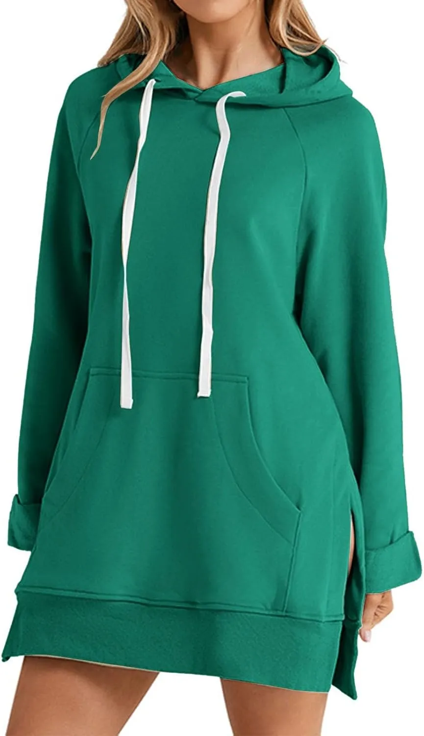 Oversized Hoodie Dress for Women, Pullover Long Sleeve Split Hem Valentines Day Sweatshirts with Pockets