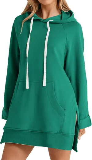 Oversized Hoodie Dress for Women, Pullover Long Sleeve Split Hem Valentines Day Sweatshirts with Pockets