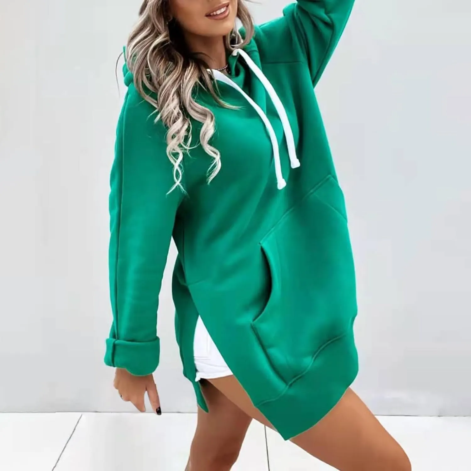 Oversized Hoodie Dress for Women, Pullover Long Sleeve Split Hem Valentines Day Sweatshirts with Pockets