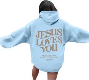 Oversized Hoodie For Women Love Like Jesus Hooded Drawstring Sweatshirts Loose Letter Print Long Sleeve Pullover Hoodie Tops