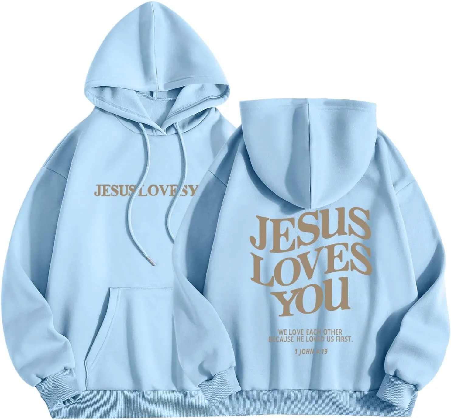 Oversized Hoodie For Women Love Like Jesus Hooded Drawstring Sweatshirts Loose Letter Print Long Sleeve Pullover Hoodie Tops