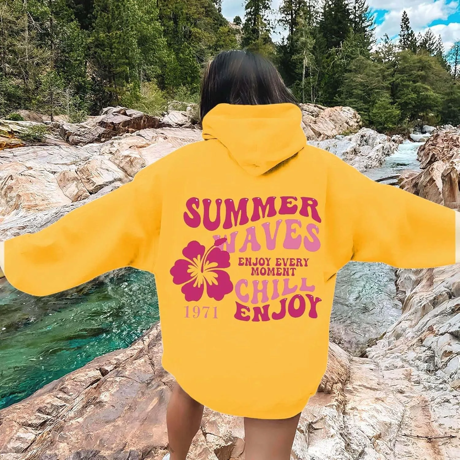 Oversized Hoodies For Women Graphic Trendy Y2K Preppy Clothes Long Sleeve Florals Pink Palm Puff Hoodie Sweatshirt