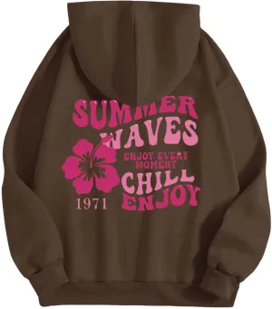 Oversized Hoodies For Women Graphic Trendy Y2K Preppy Clothes Long Sleeve Florals Pink Palm Puff Hoodie Sweatshirt