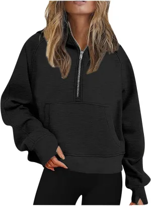 Oversized Hoodies For Women Zip Up Long Sleeve Hooded Sweatshirts Casual Quarter Zip Pullover Tops Fall Y2K Clothes