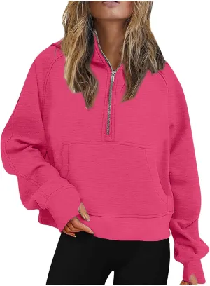 Oversized Hoodies For Women Zip Up Long Sleeve Hooded Sweatshirts Casual Quarter Zip Pullover Tops Fall Y2K Clothes