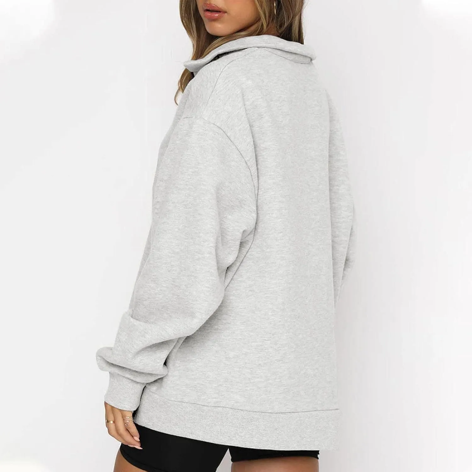 Oversized Zip Up Sweatshirts For Women 2023 Fall Fashion Outfits Casual Quarter Zip Long Sleeve Pullover Hoodies