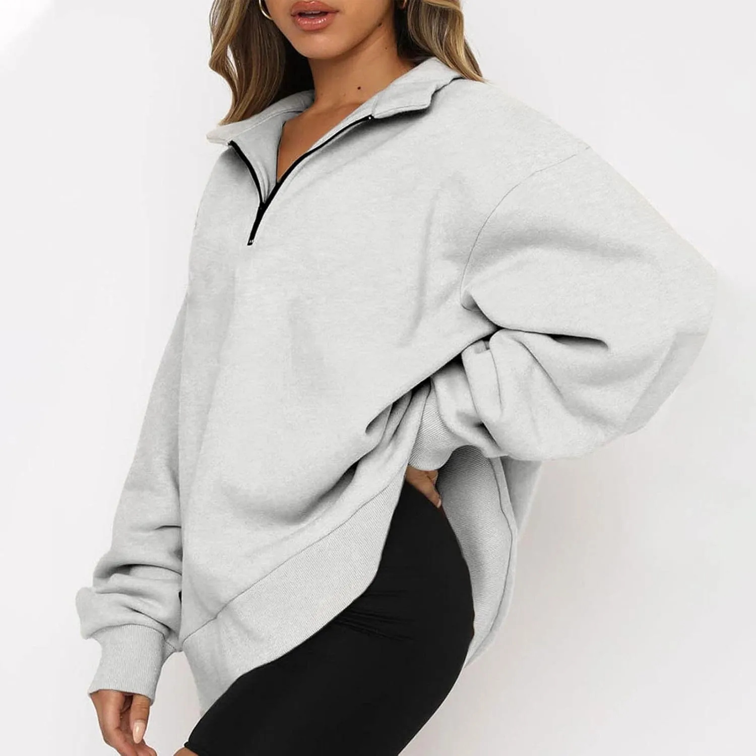 Oversized Zip Up Sweatshirts For Women 2023 Fall Fashion Outfits Casual Quarter Zip Long Sleeve Pullover Hoodies