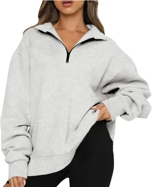 Oversized Zip Up Sweatshirts For Women 2023 Fall Fashion Outfits Casual Quarter Zip Long Sleeve Pullover Hoodies