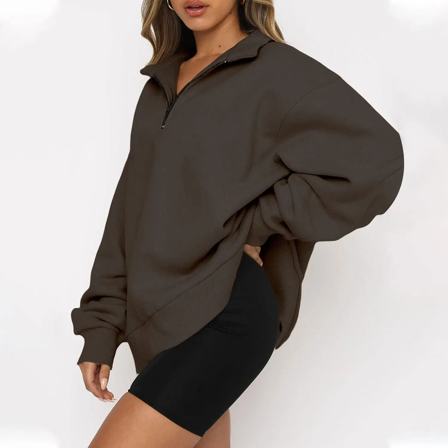 Oversized Zip Up Sweatshirts For Women 2023 Fall Fashion Outfits Casual Quarter Zip Long Sleeve Pullover Hoodies